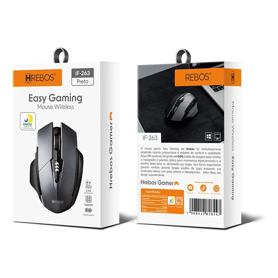 Mouse recarregável sem fio hrebos 